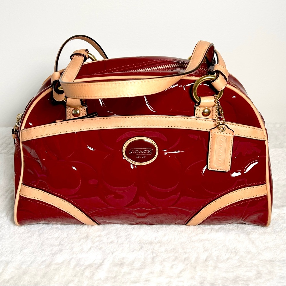 Authentic Coach Peyton Embossed Patent Satchel F20065 Red Tan Gold Leather NWOT